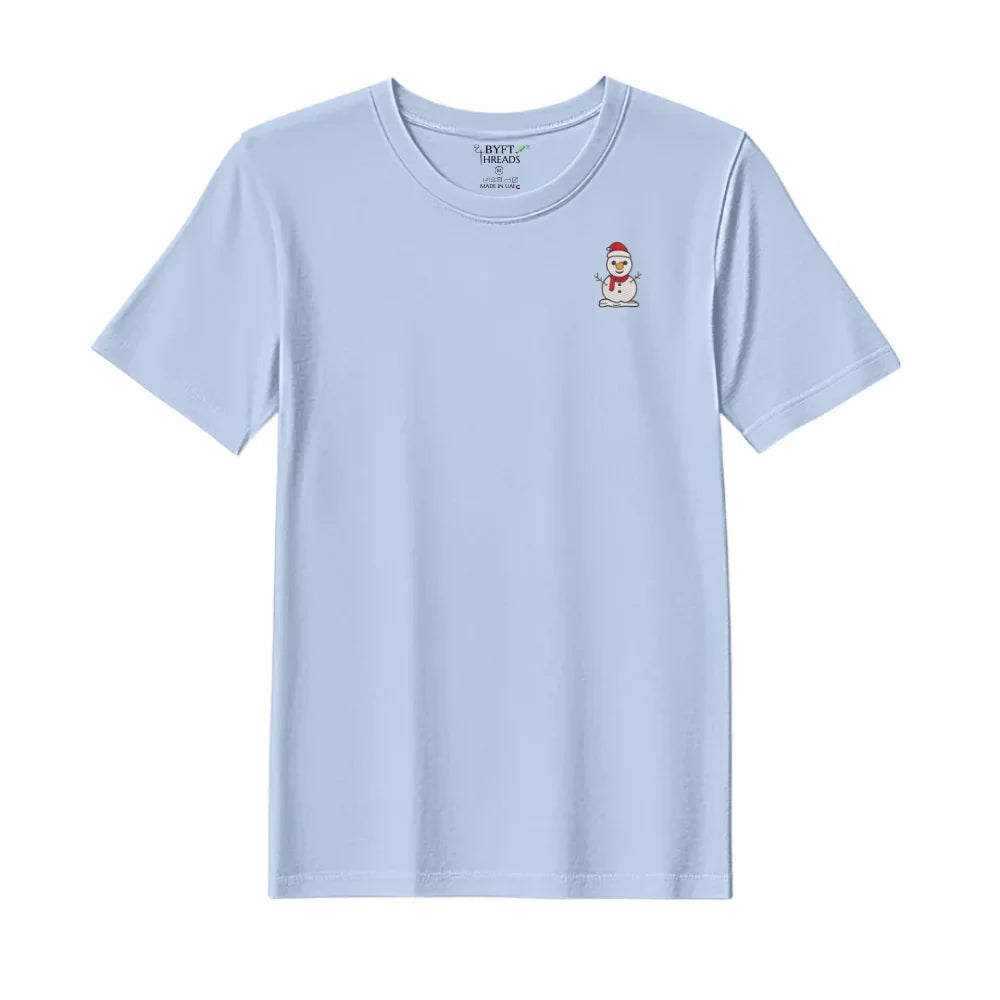 BYFT Threads Embroidered For You Christmas - Classic Snowman with Red Scarf Designed T-Shirts