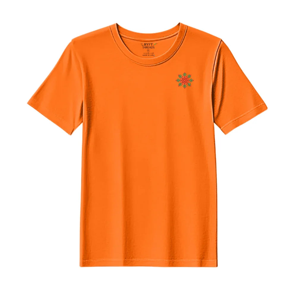 BYFT Threads Embroidered For You Christmas - Festive Red & Green Snowflake Designed T-Shirts