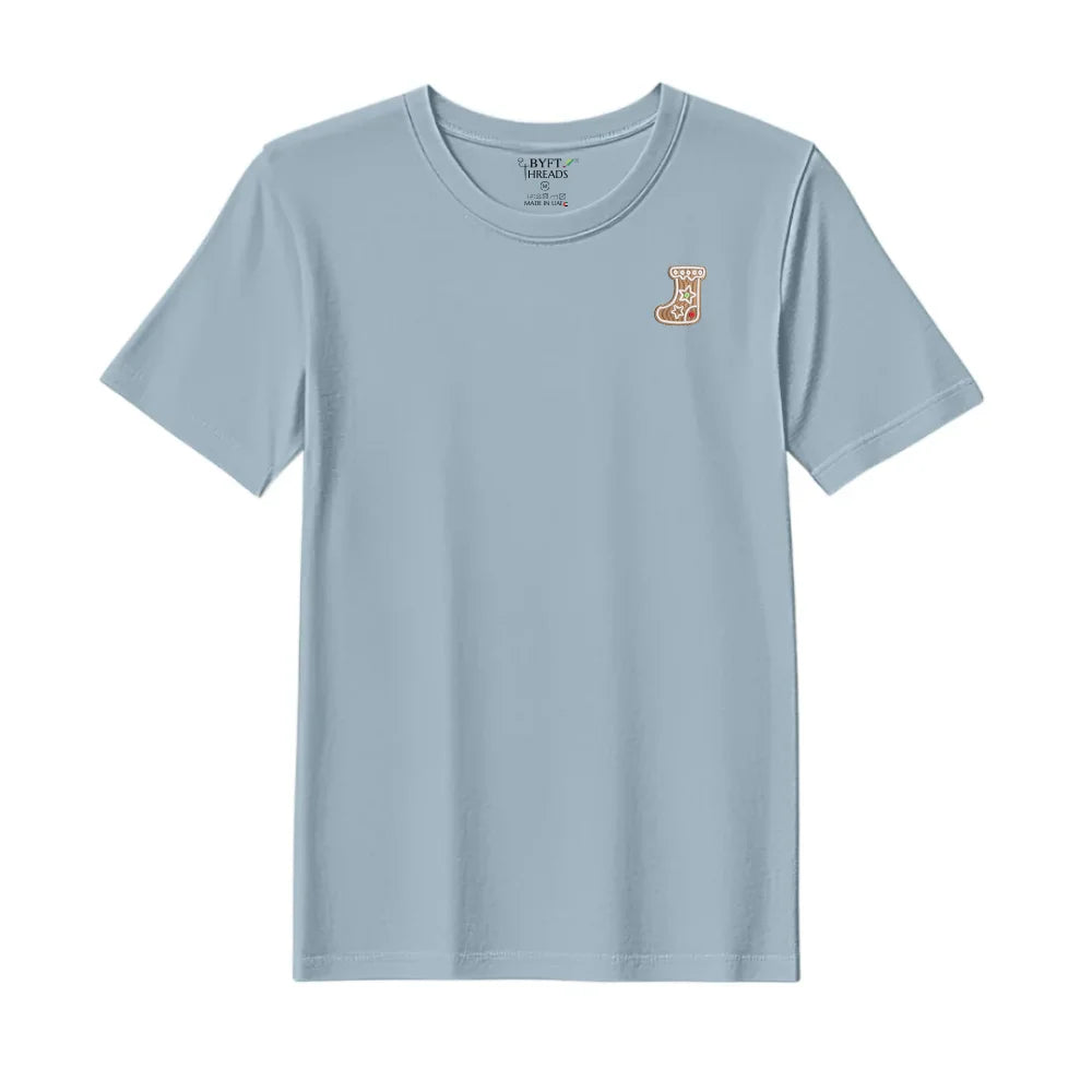 BYFT Threads Embroidered For You Christmas - Gingerbread Stocking Cookie Designed T-Shirts