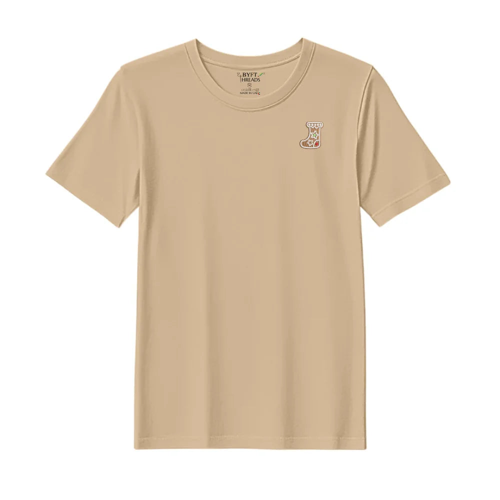 BYFT Threads Embroidered For You Christmas - Gingerbread Stocking Cookie Designed T-Shirts