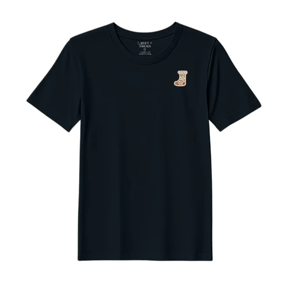 BYFT Threads Embroidered For You Christmas - Gingerbread Stocking Cookie Designed T-Shirts