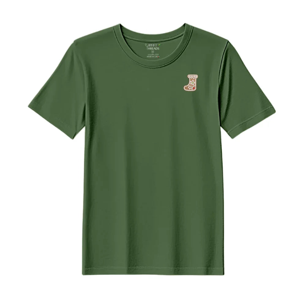 BYFT Threads Embroidered For You Christmas - Gingerbread Stocking Cookie Designed T-Shirts