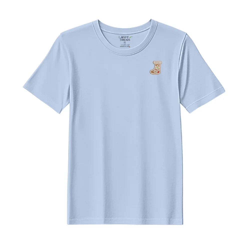 BYFT Threads Embroidered For You Christmas - Gingerbread Stocking Cookie Designed T-Shirts
