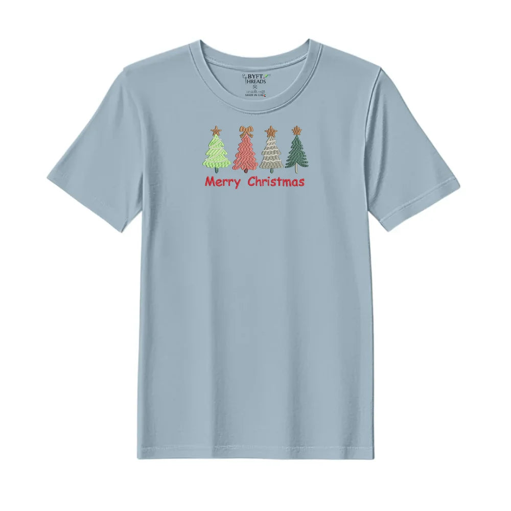 BYFT Threads Embroidered For You Christmas - Merry Christmas Trees (4 Styles) Designed T-Shirts