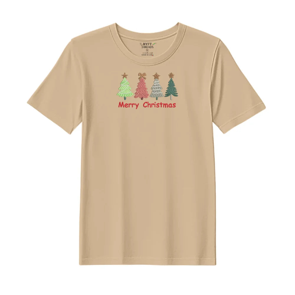 BYFT Threads Embroidered For You Christmas - Merry Christmas Trees (4 Styles) Designed T-Shirts
