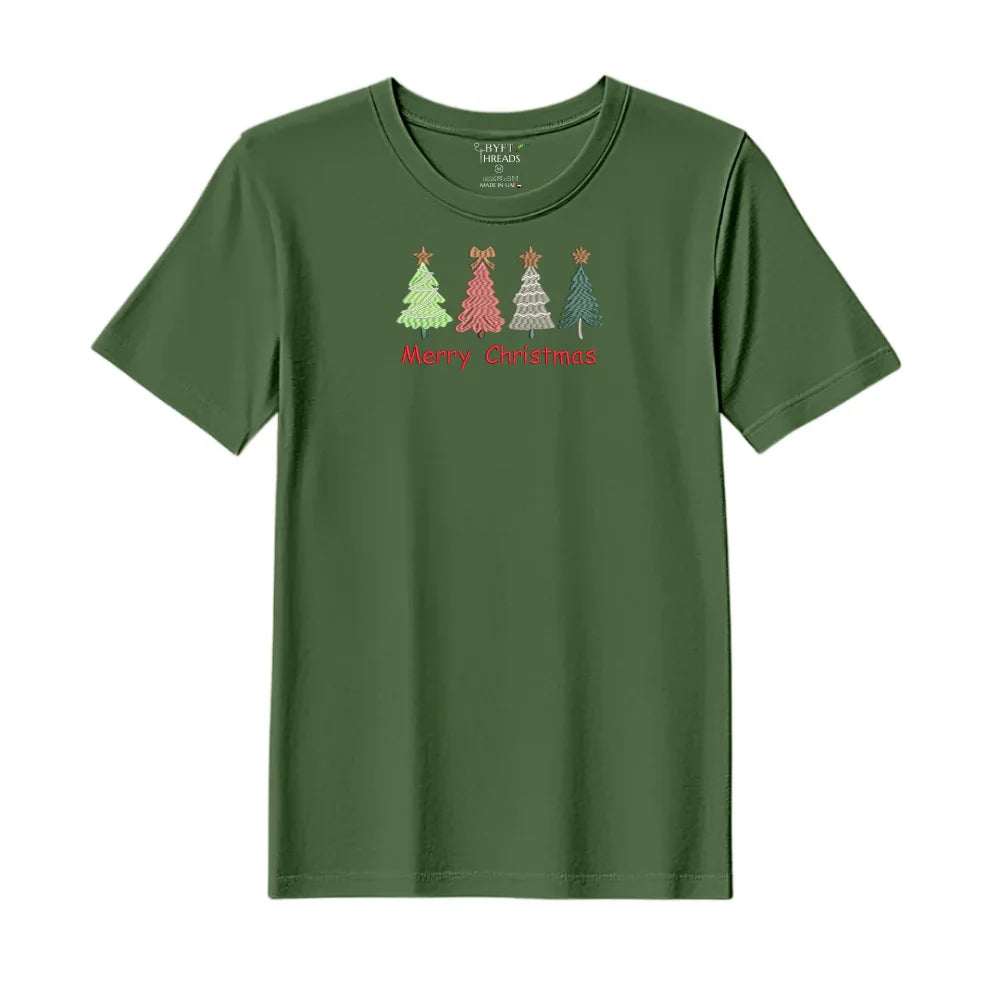 BYFT Threads Embroidered For You Christmas - Merry Christmas Trees (4 Styles) Designed T-Shirts