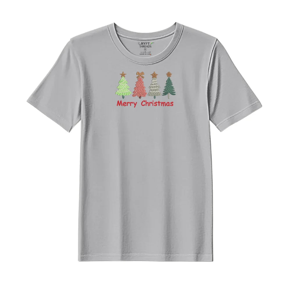 BYFT Threads Embroidered For You Christmas - Merry Christmas Trees (4 Styles) Designed T-Shirts