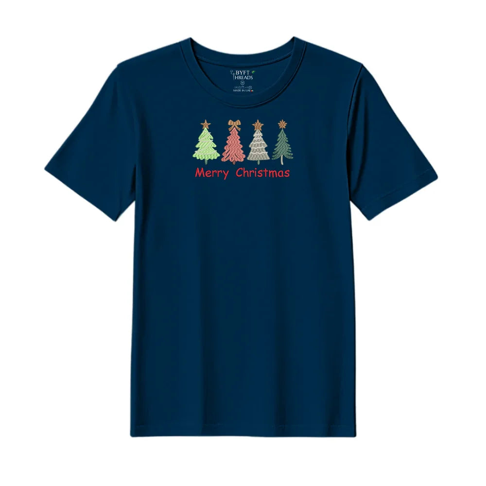 BYFT Threads Embroidered For You Christmas - Merry Christmas Trees (4 Styles) Designed T-Shirts