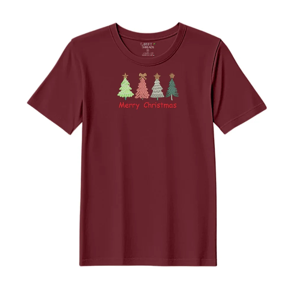 BYFT Threads Embroidered For You Christmas - Merry Christmas Trees (4 Styles) Designed T-Shirts