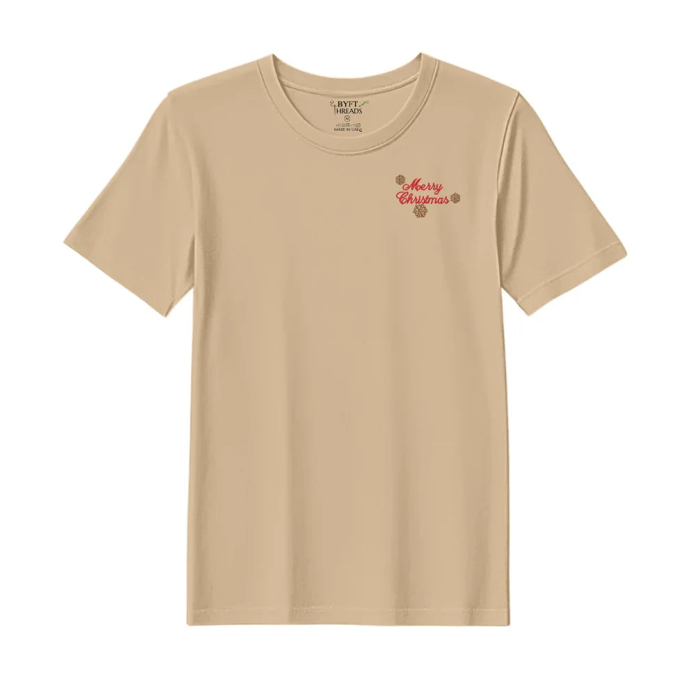 BYFT Threads Embroidered For You Christmas - Merry Christmas with Snowflakes Designed T-Shirts