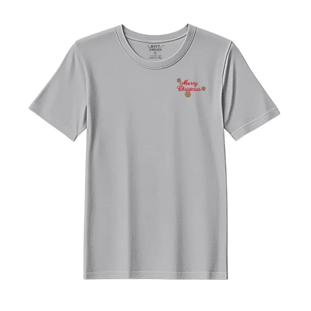 BYFT Threads Embroidered For You Christmas - Merry Christmas with Snowflakes Designed T-Shirts