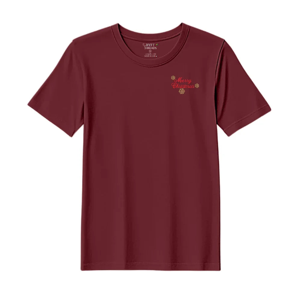 BYFT Threads Embroidered For You Christmas - Merry Christmas with Snowflakes Designed T-Shirts