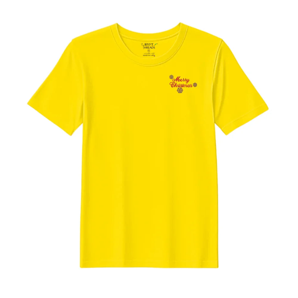 BYFT Threads Embroidered For You Christmas - Merry Christmas with Snowflakes Designed T-Shirts