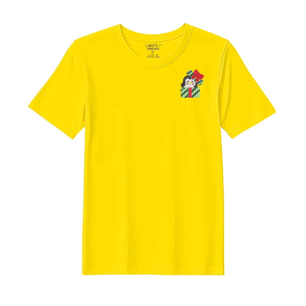 BYFT Threads Embroidered For You Christmas - Penguin Gift Box Designed T-Shirts