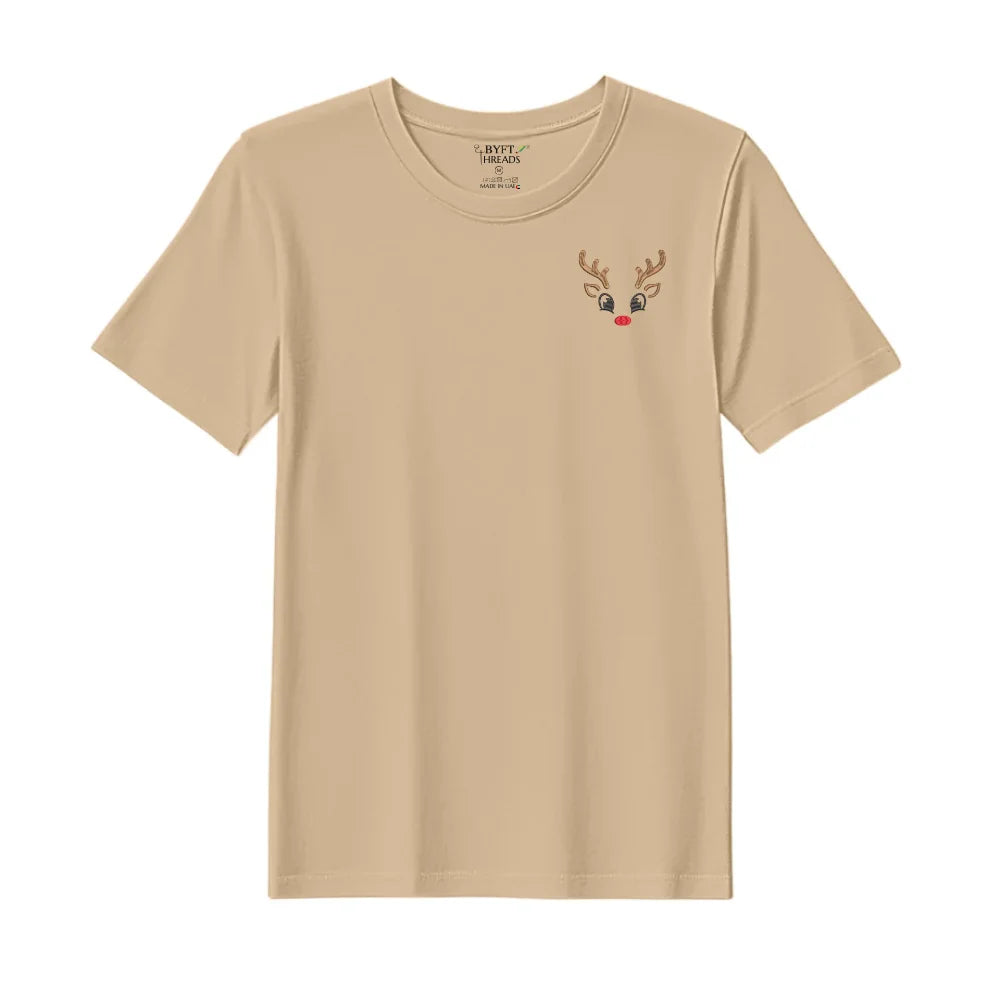 BYFT Threads Embroidered For You Christmas - Reindeer Face Designed T-Shirts