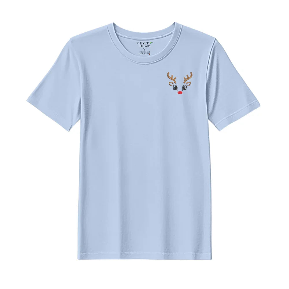 BYFT Threads Embroidered For You Christmas - Reindeer Face Designed T-Shirts