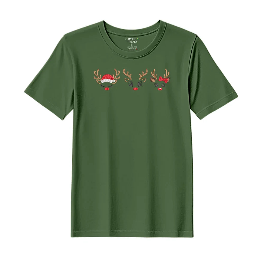 BYFT Threads Embroidered For You Christmas - Reindeer Face Trio Designed T-Shirts
