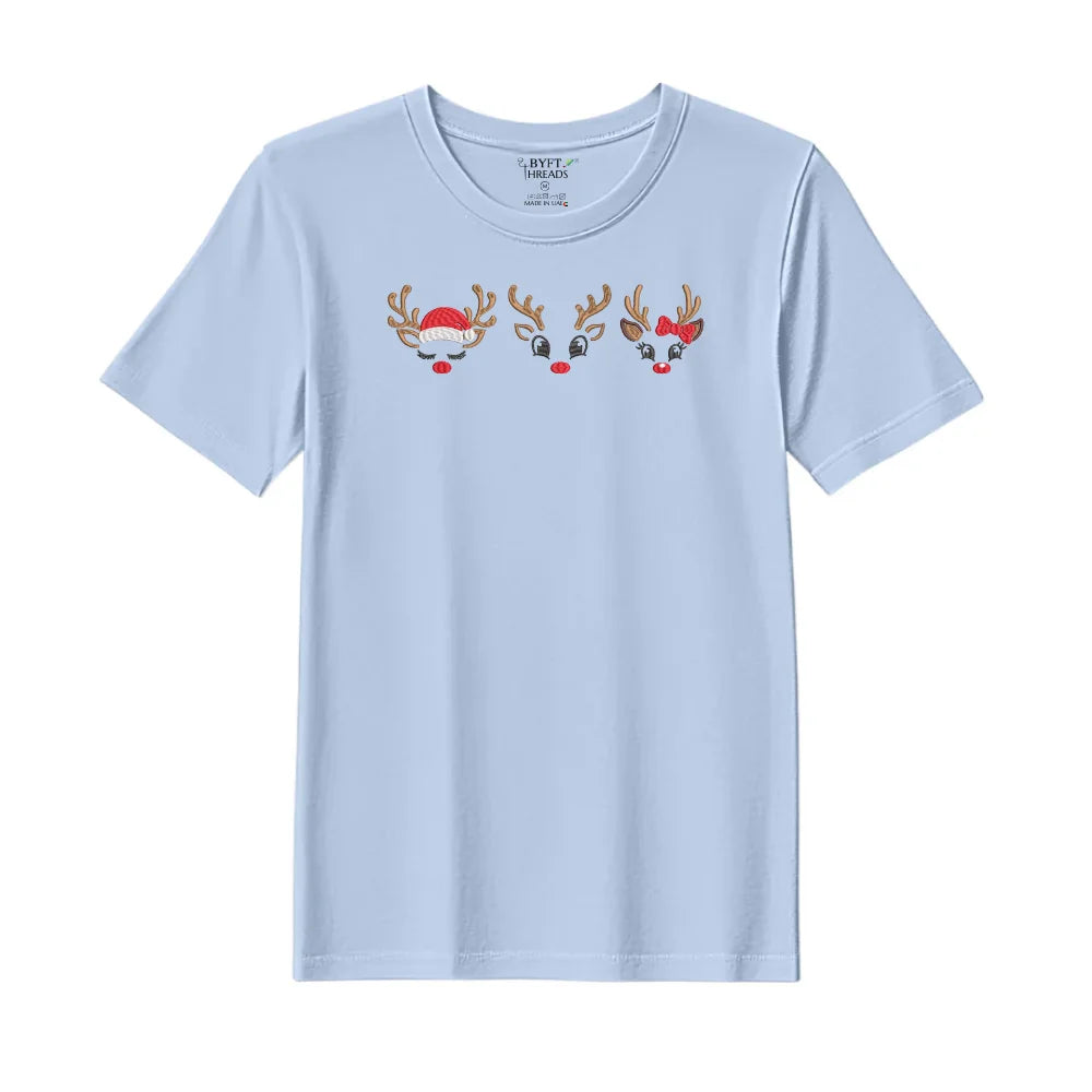 BYFT Threads Embroidered For You Christmas - Reindeer Face Trio Designed T-Shirts