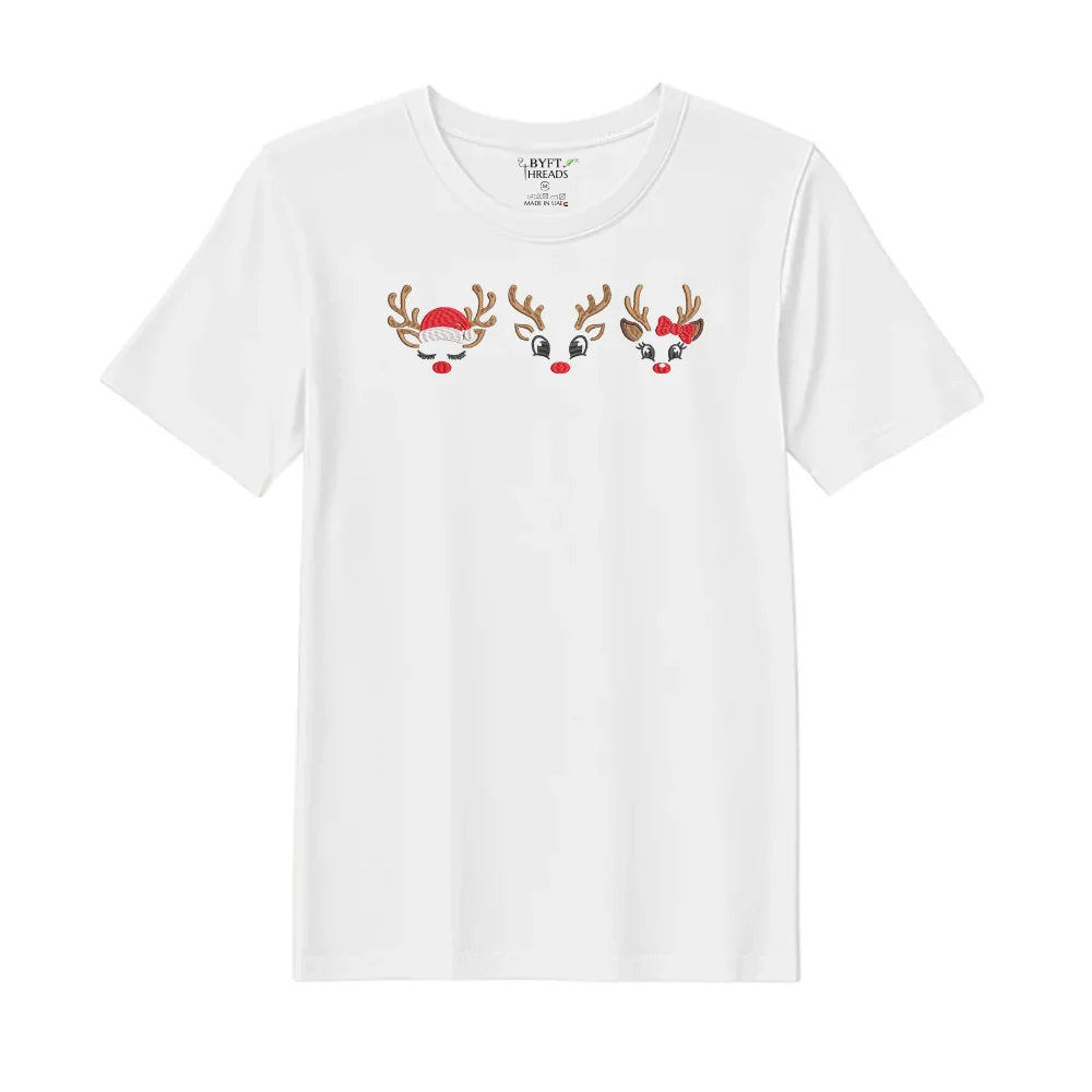 BYFT Threads Embroidered For You Christmas - Reindeer Face Trio Designed T-Shirts