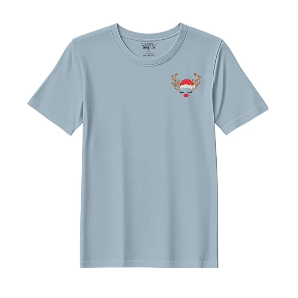 BYFT Threads Embroidered For You Christmas - Sleeping Reindeer Face Designed T-Shirts