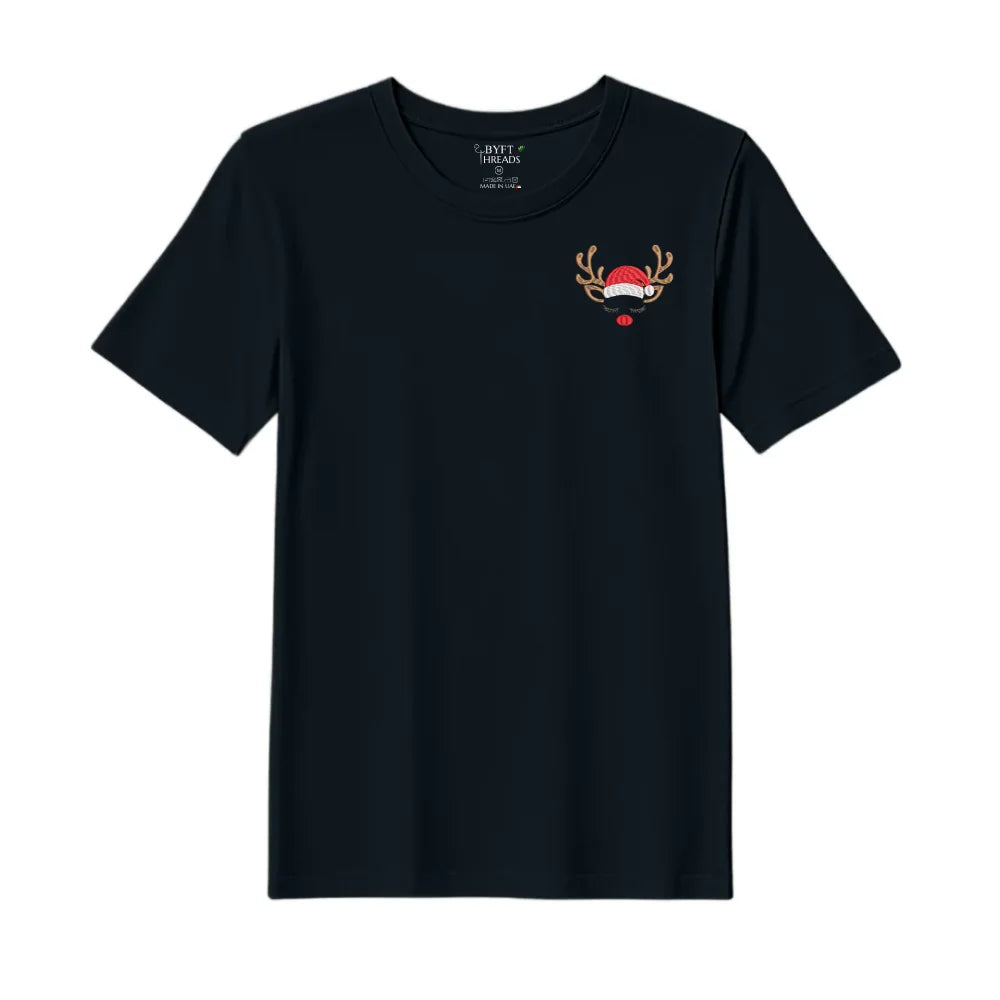 BYFT Threads Embroidered For You Christmas - Sleeping Reindeer Face Designed T-Shirts