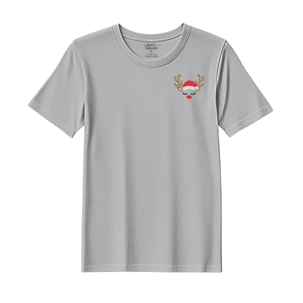 BYFT Threads Embroidered For You Christmas - Sleeping Reindeer Face Designed T-Shirts
