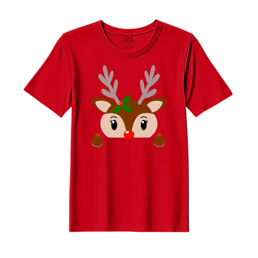 BYFT Threads Printed Christmas - Christmas Deer Face Designed T-Shirts