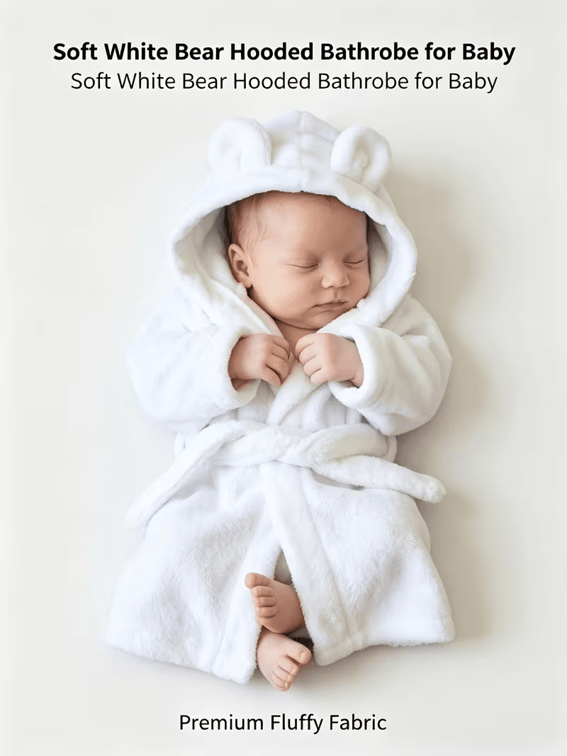 BYFT Daffodil Bear Themed Baby Photography Set Coral Fleece Bathrobe with Hood Rabbit Ears + Waist-Cinching Belt