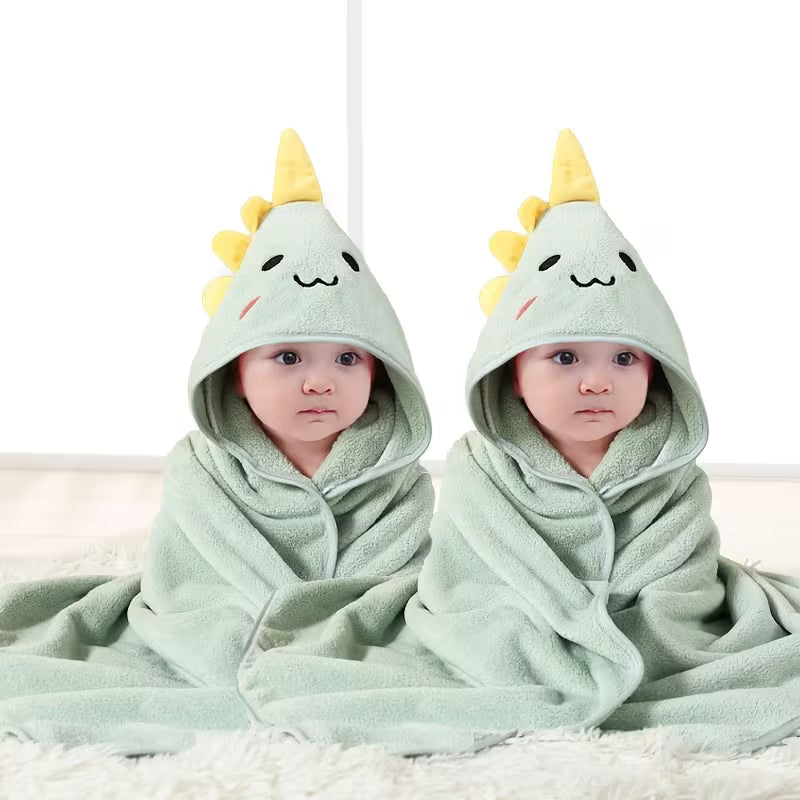 BYFT Daffodil Microfiber Baby Bath Towel with Hood Dinosaur Grey 80 x 80 Cm , Suitable for Infants Aged 0-2 Years, Set of 01