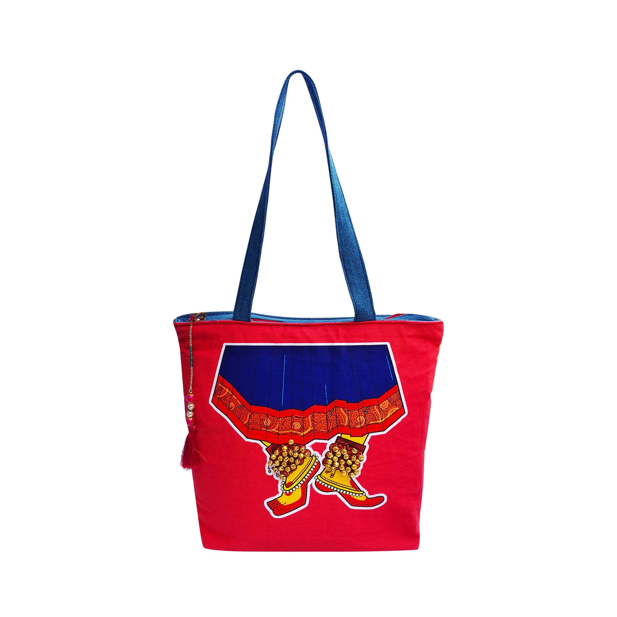 The Purani Jeans Dance Bag Red with Ghungroo | Handmade Denim Ethnic Shoulder Bag