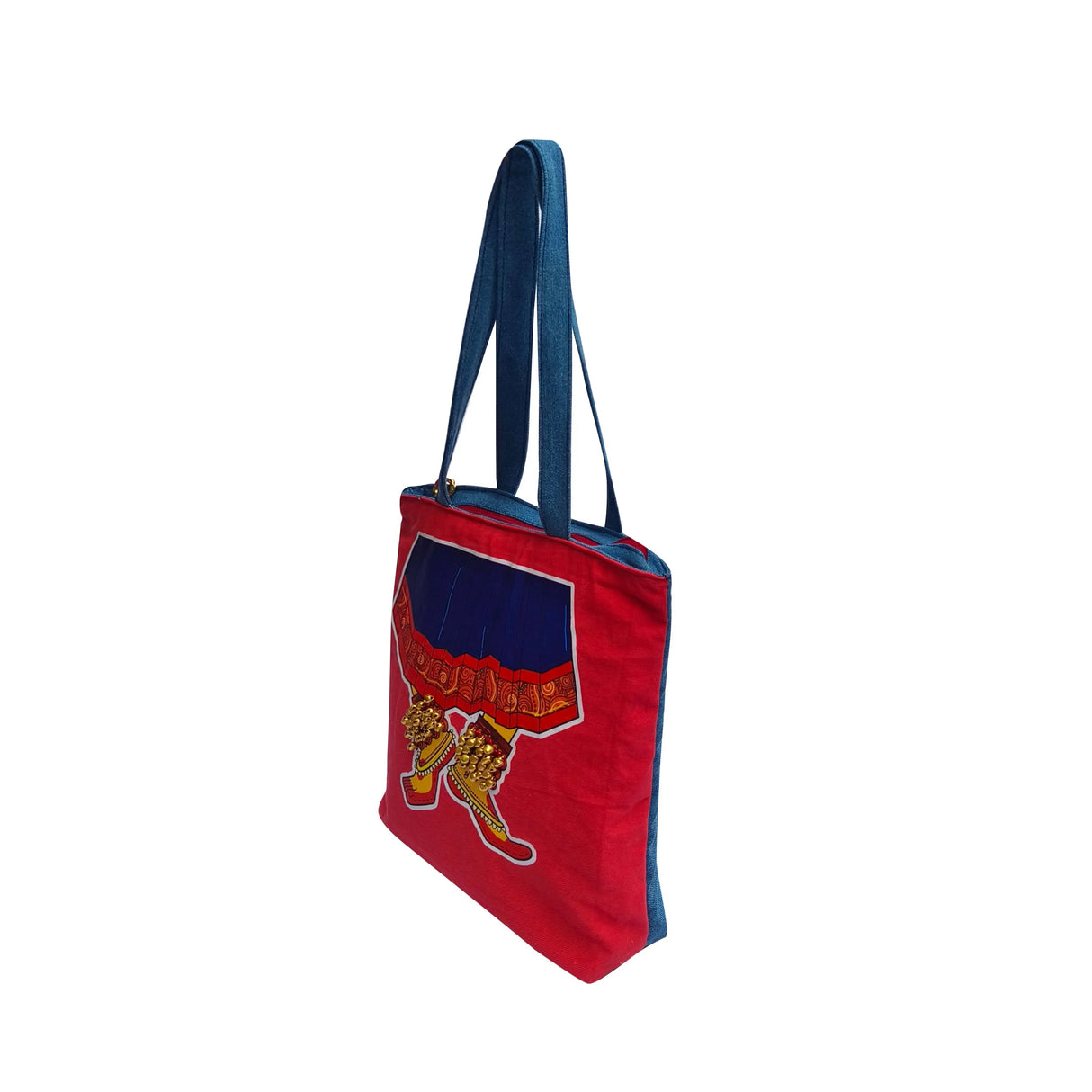 The Purani Jeans Dance Bag Red with Ghungroo | Handmade Denim Ethnic Shoulder Bag