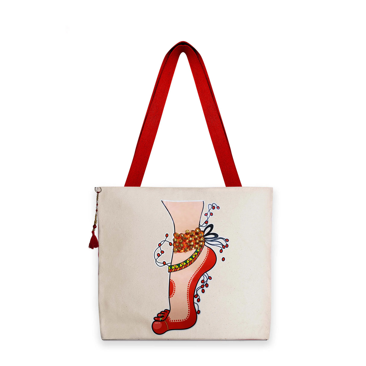 The Purani Jeans Dance Foot Ghungroo Canvas Bag Off-White | Handmade Ethnic Shoulder Bag