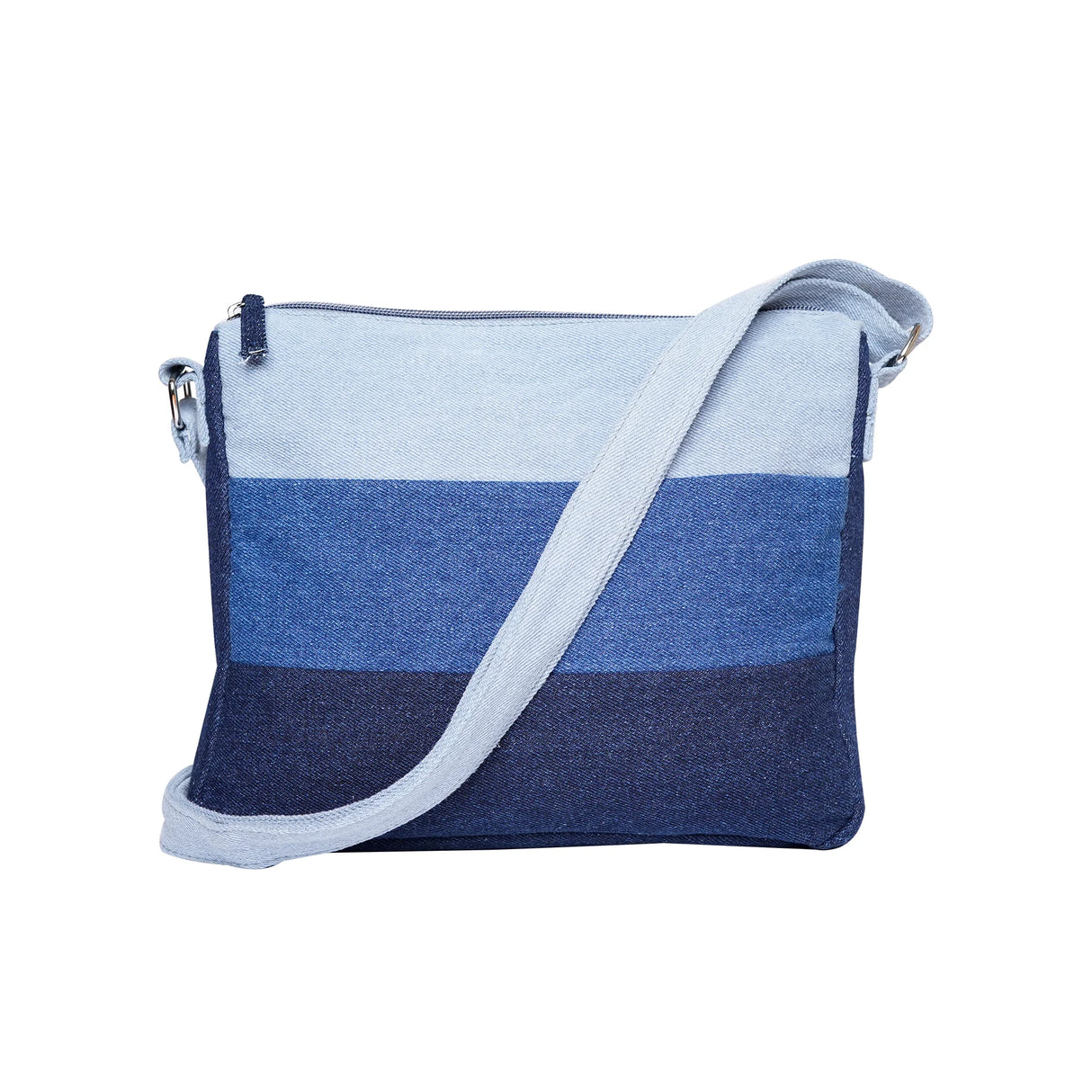 The Purani Jeans Denim Horizontal Stripes Sling Bag | Handmade Denim Crossbody Bag