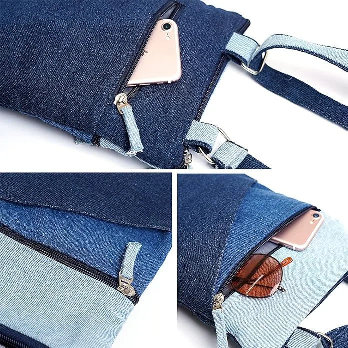 The Purani Jeans Denim Three Tone Sling Bag | Handmade Denim Crossbody Bag