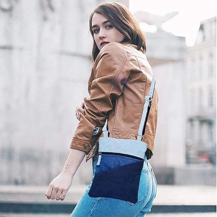 The Purani Jeans Denim Three Tone Sling Bag | Handmade Denim Crossbody Bag