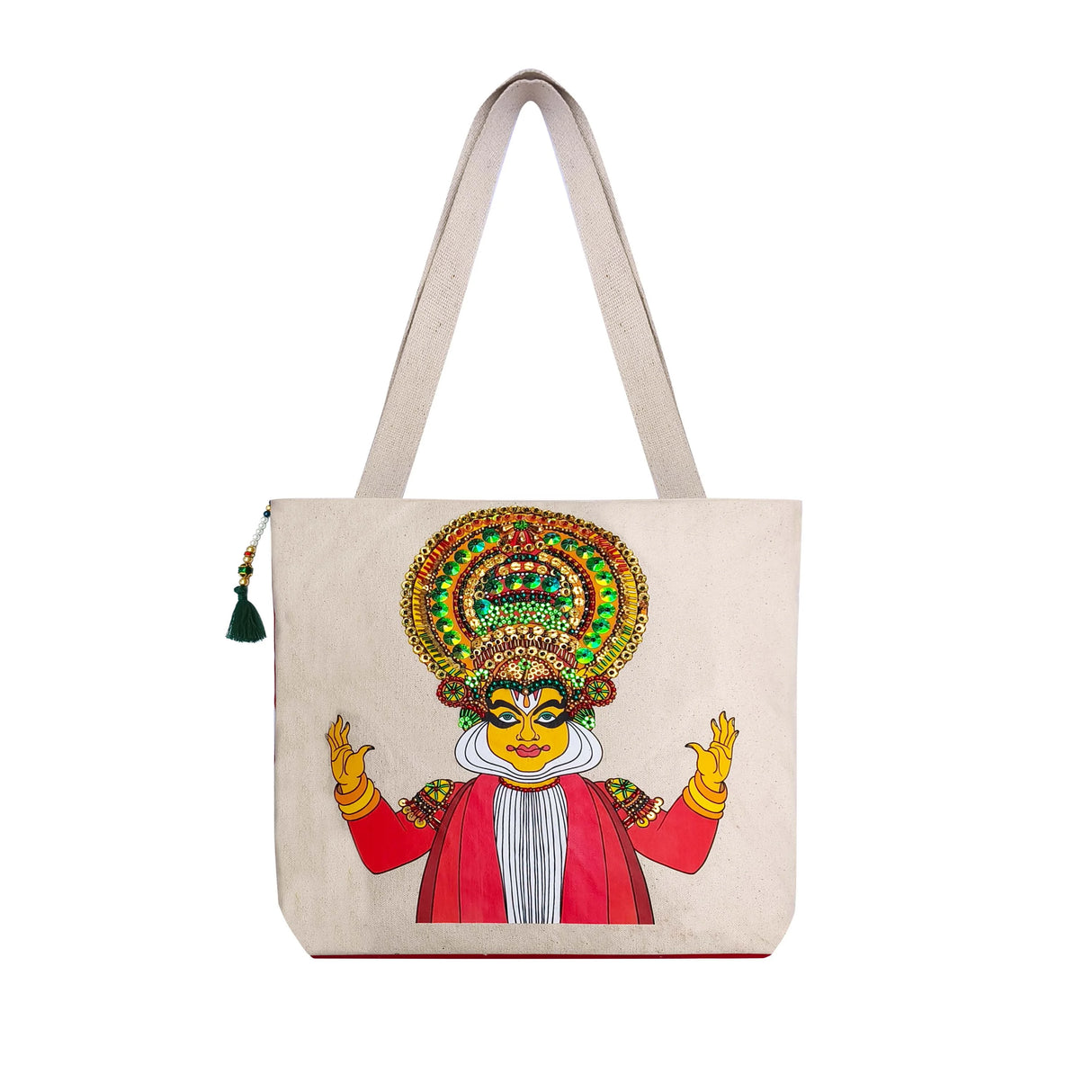 The Purani Jeans Kathakali Canvas Tote Bag | Off-White Denim Handmade Artistic Carry Bag