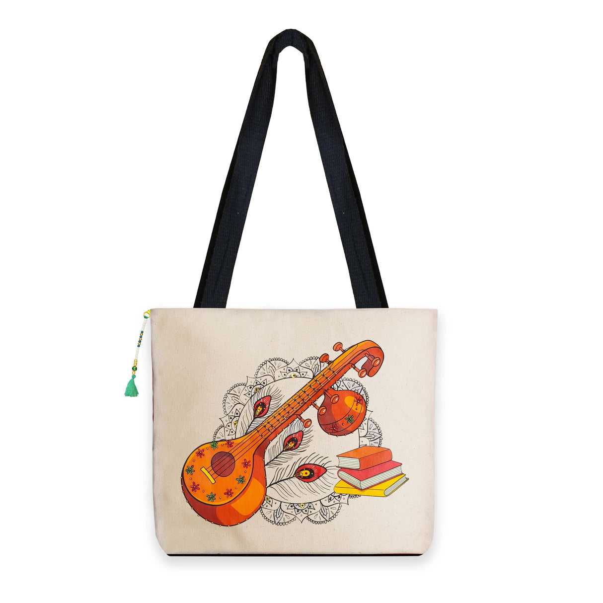 The Purani Jeans Veena Canvas Tote Bag | Off-White Denim Handmade Artistic Carry Bag