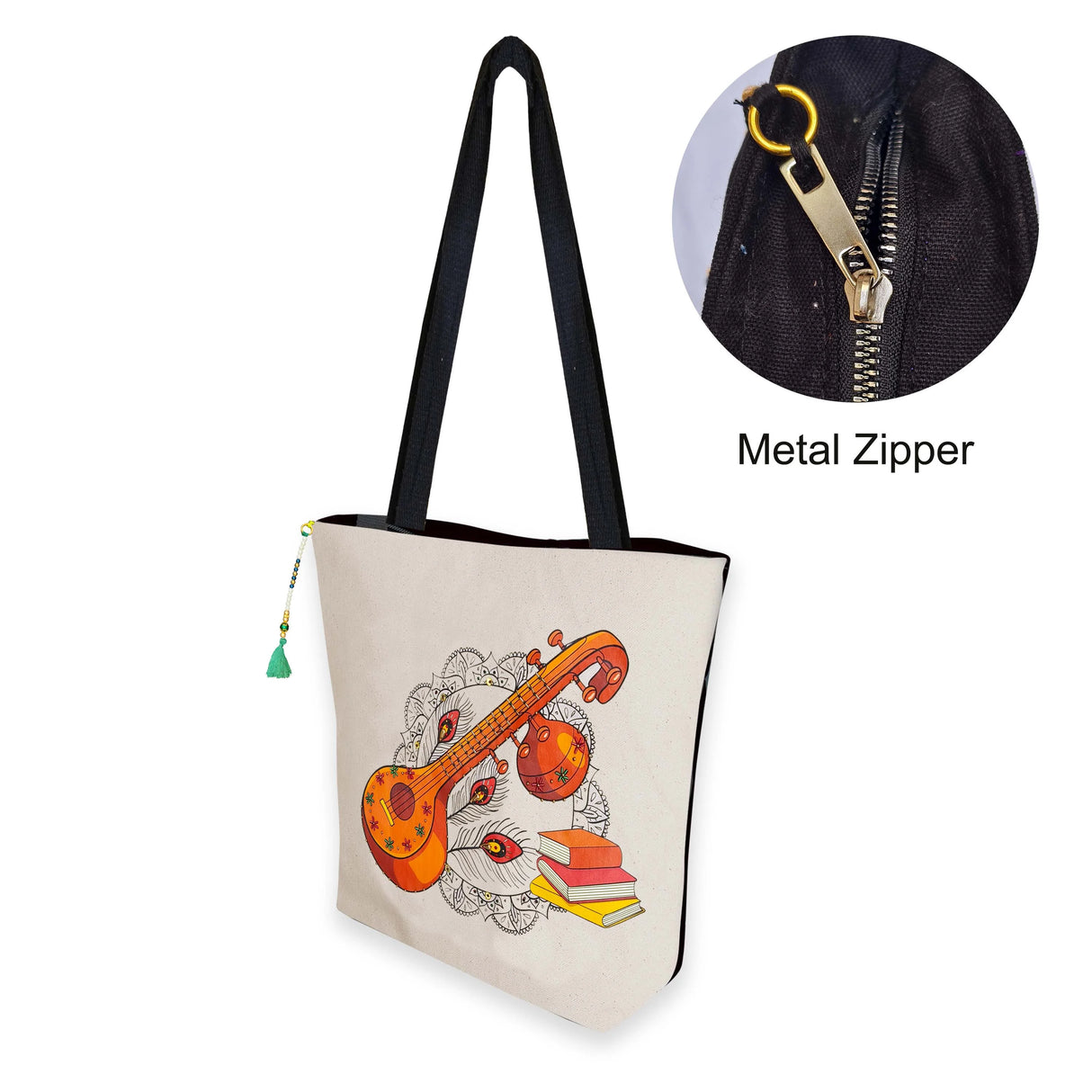 The Purani Jeans Veena Canvas Tote Bag | Off-White Denim Handmade Artistic Carry Bag