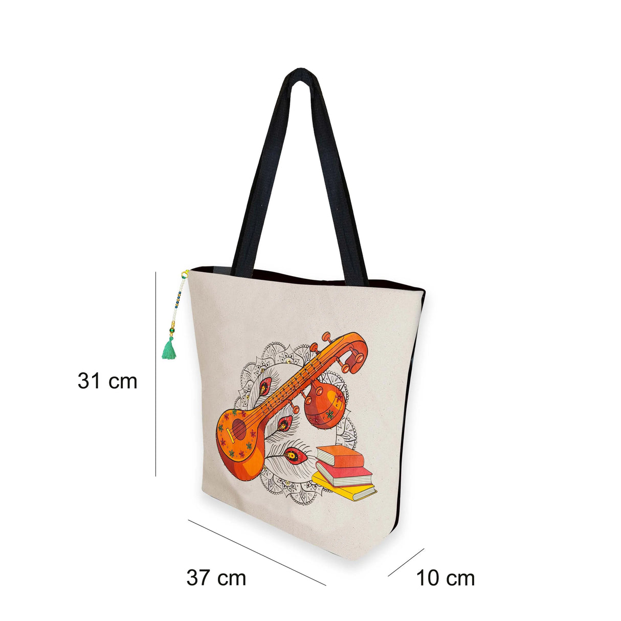 The Purani Jeans Veena Canvas Tote Bag | Off-White Denim Handmade Artistic Carry Bag