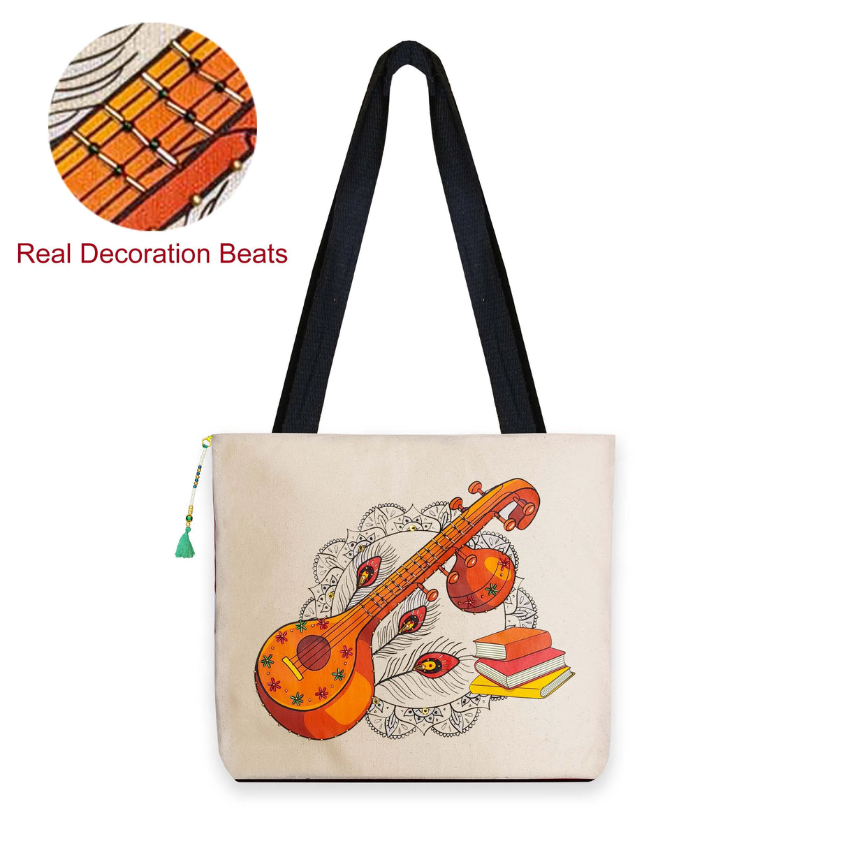 The Purani Jeans Veena Canvas Tote Bag | Off-White Denim Handmade Artistic Carry Bag