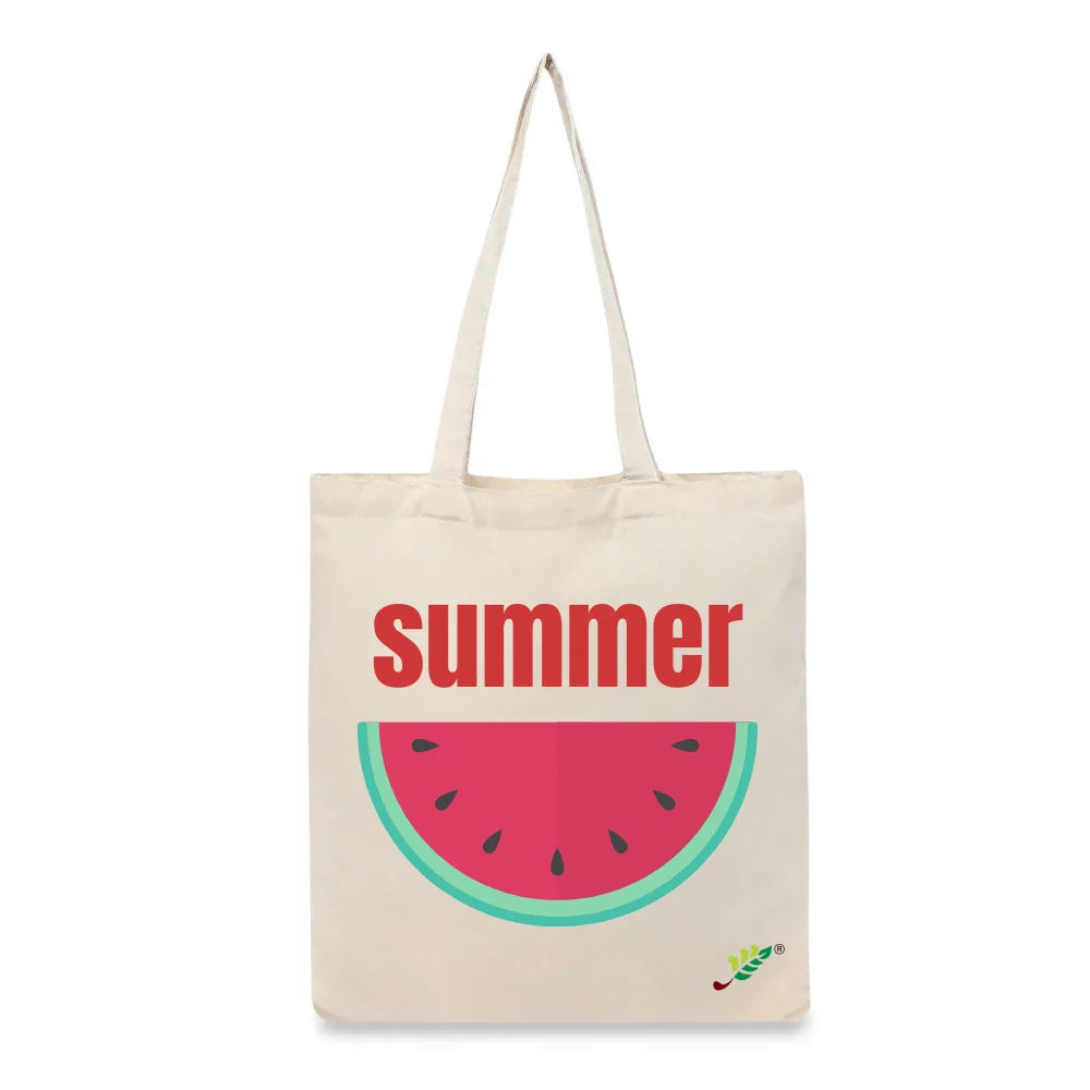BYFT Summer Watermelon Tote Bag – Vibrant Fruit Slice Printed Reusable Tote | Eco-Friendly Daily Carry Bag (Set of 1)