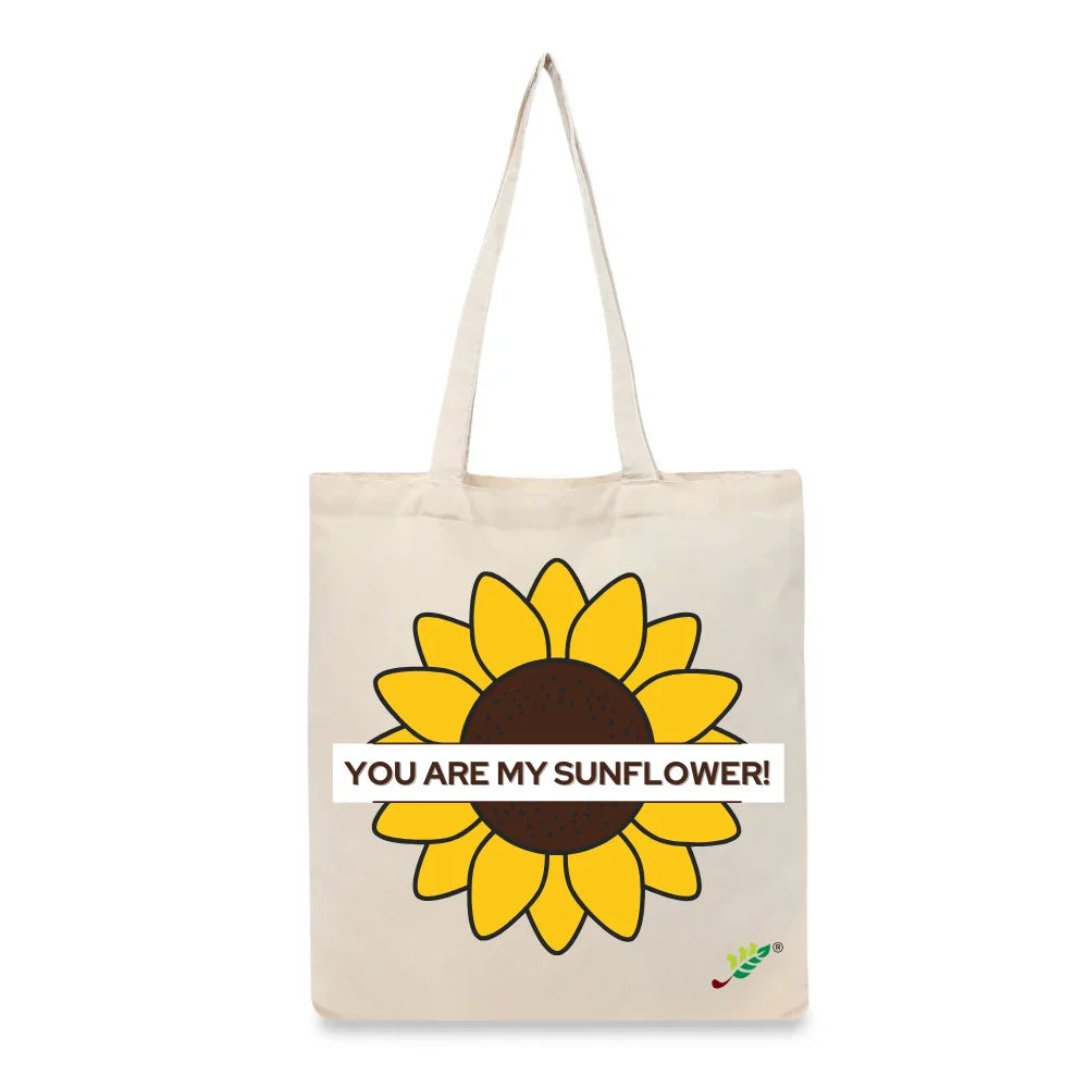 BYFT "You Are My Sunflower" Tote Bag – Bright Floral Graphic Reusable Tote | Eco-Friendly Daily Carry Bag (Set of 1)