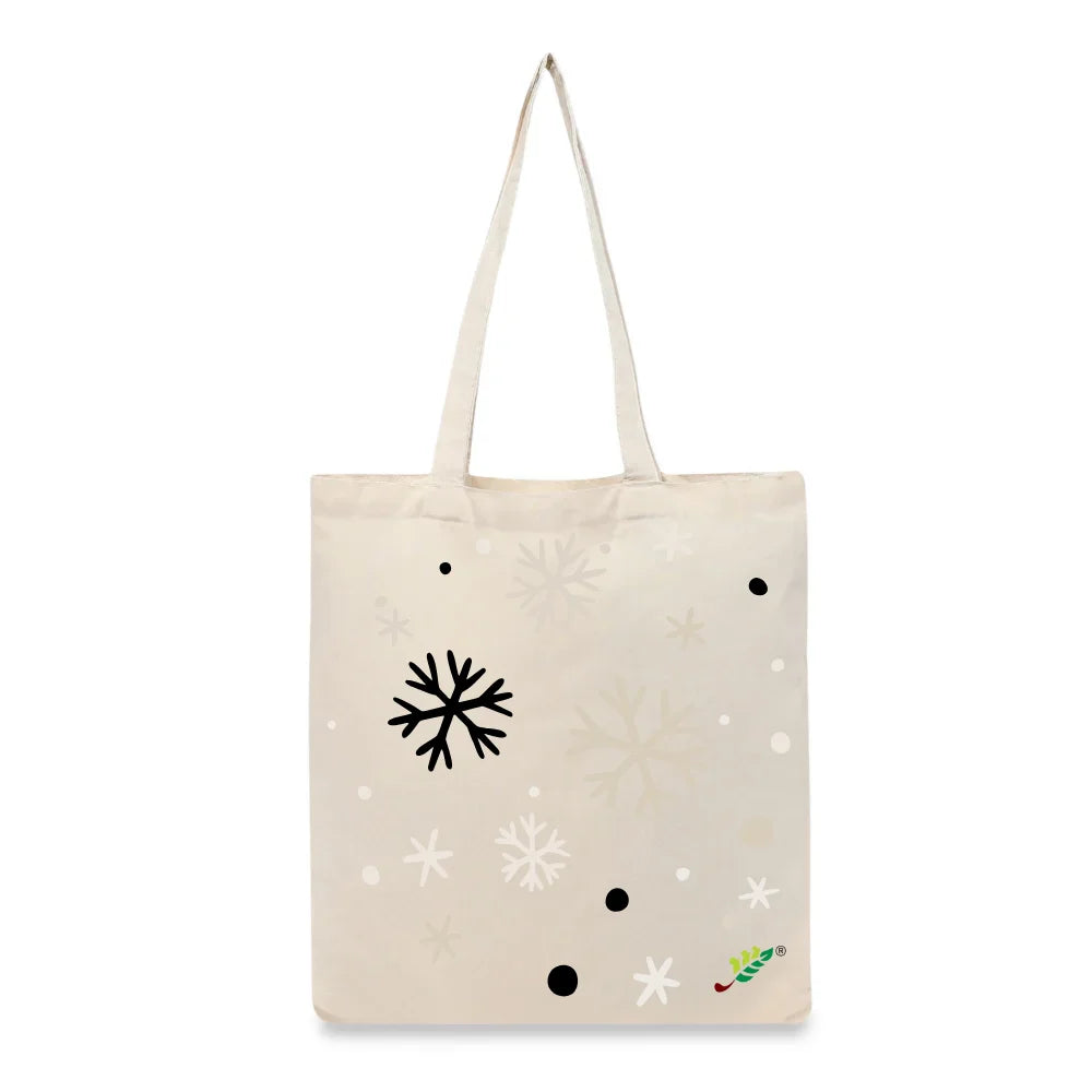 BYFT Winter Snowflakes Tote Bag – Minimalist Festive Snowflake Cluster Printed Reusable Tote | Eco-Friendly Daily Carry Bag (Set of 1)