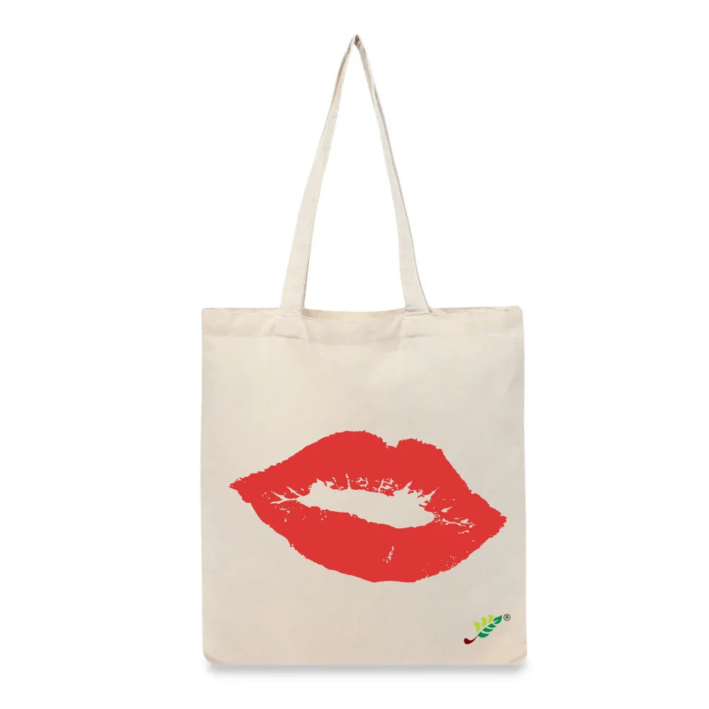 BYFT Red Lip Signature Tote Bag – Iconic Red Kiss Printed Reusable Tote | Eco-Friendly Daily Carry Bag (Set of 1)