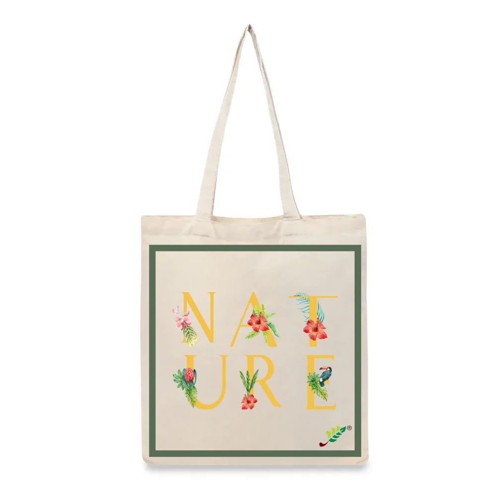 BYFT Tropical Botanical Tote Bag – “NATURE” Floral & Toucan Reusable Tote | Eco-Friendly Daily Carry Bag (Set of 1)