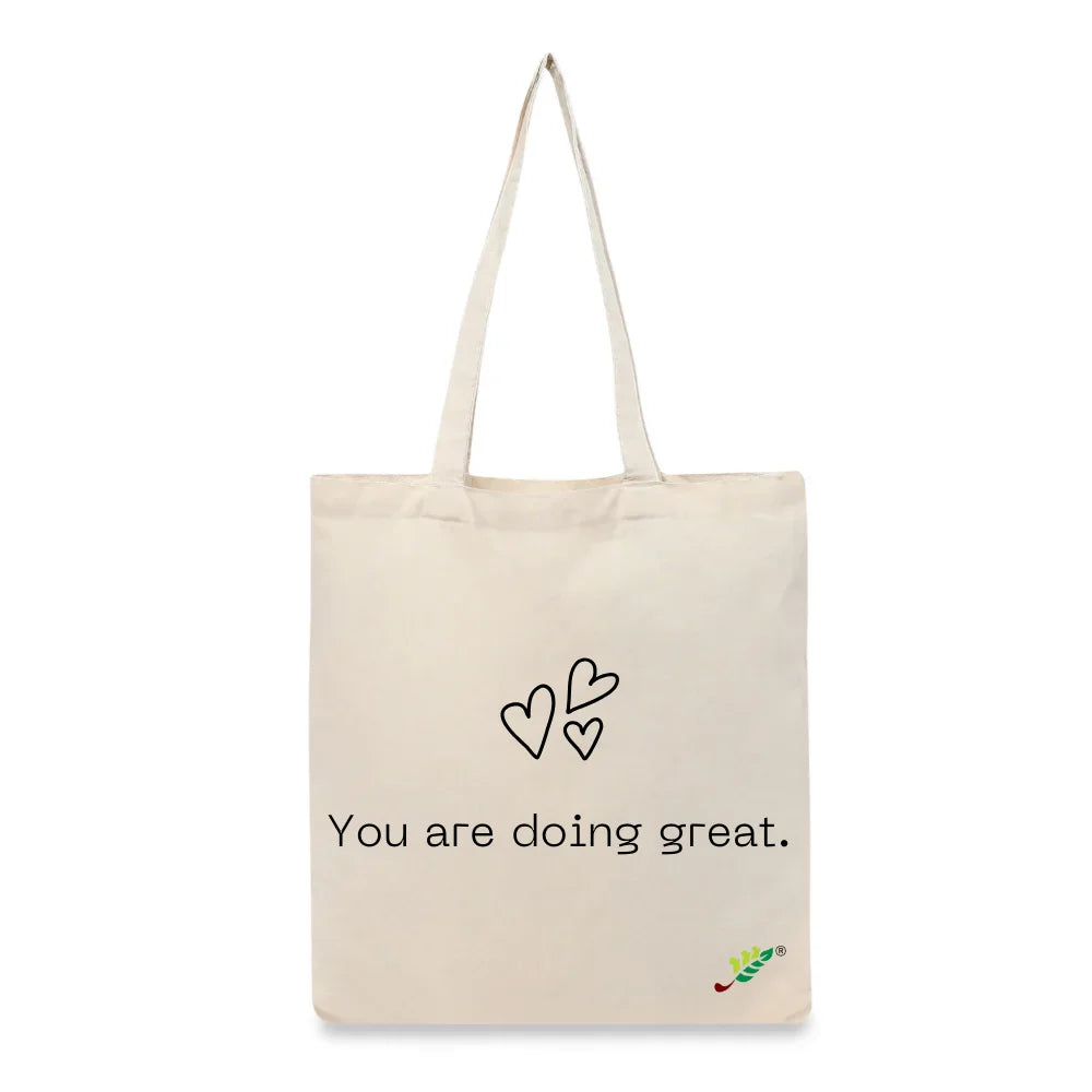 BYFT Inspirational Tote Bag – “You Are Doing Great” Heart Printed Reusable Tote | Eco-Friendly Daily Carry Bag (Set of 1)
