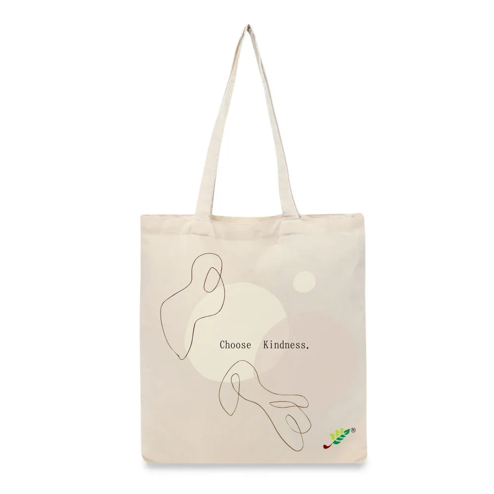 BYFT Minimalist Line Art Tote Bag – “Choose Kindness” Aesthetic Printed Reusable Tote | Eco-Friendly Daily Carry Bag (Set of 1)