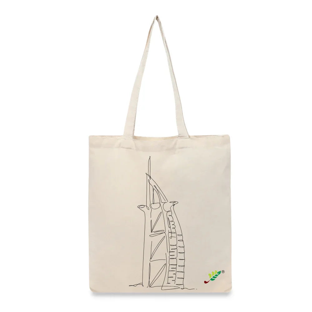 BYFT Minimal Line Art Tote Bag – “Burj Al Arab” Iconic Architecture Printed Tote | Reusable Everyday Carry (Set of 1)