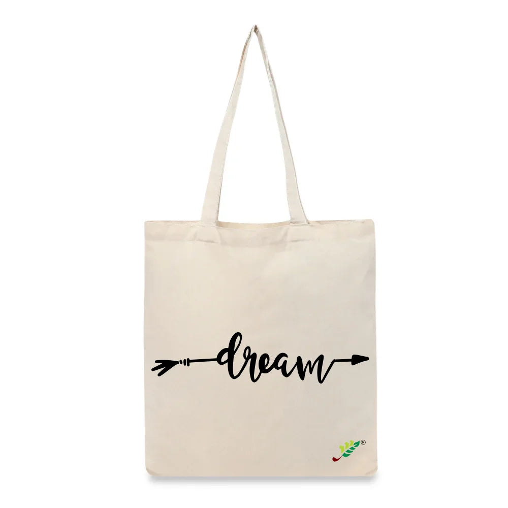 BYFT Inspirational Typography Tote Bag – “Dream” Arrow Printed Reusable Tote | Eco-Friendly Daily Carry Bag (Set of 1)