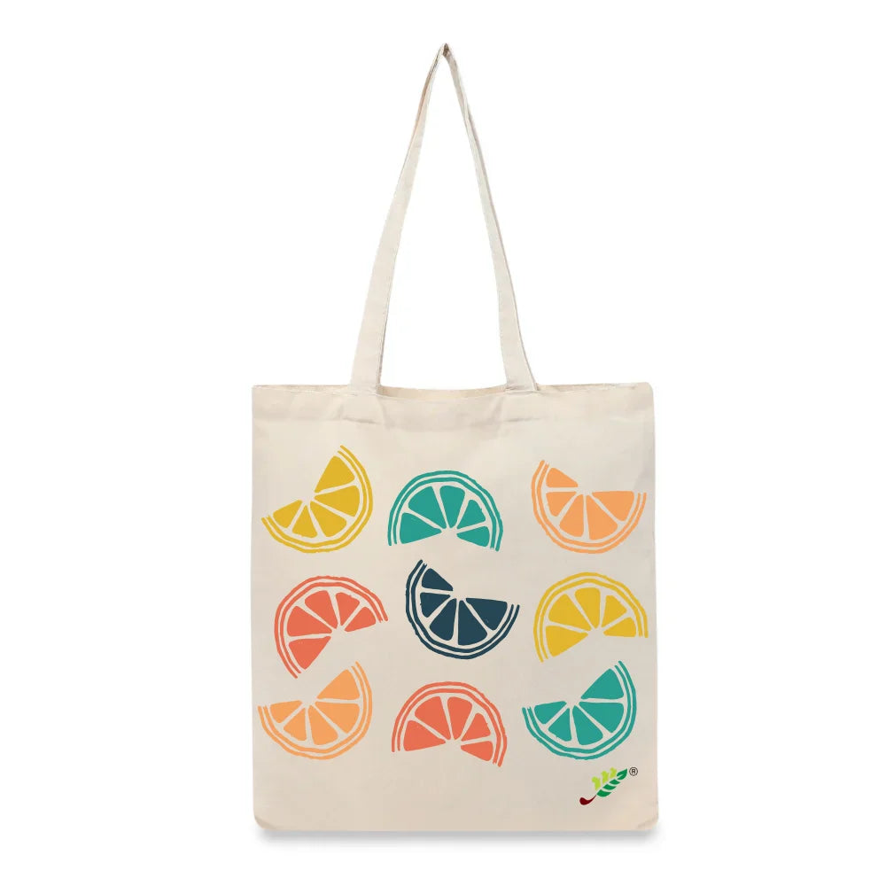 BYFT Vibrant Fruit Tote Bag – Colorful Citrus Slice Printed Reusable Tote | Eco-Friendly Daily Carry Bag (Set of 1)